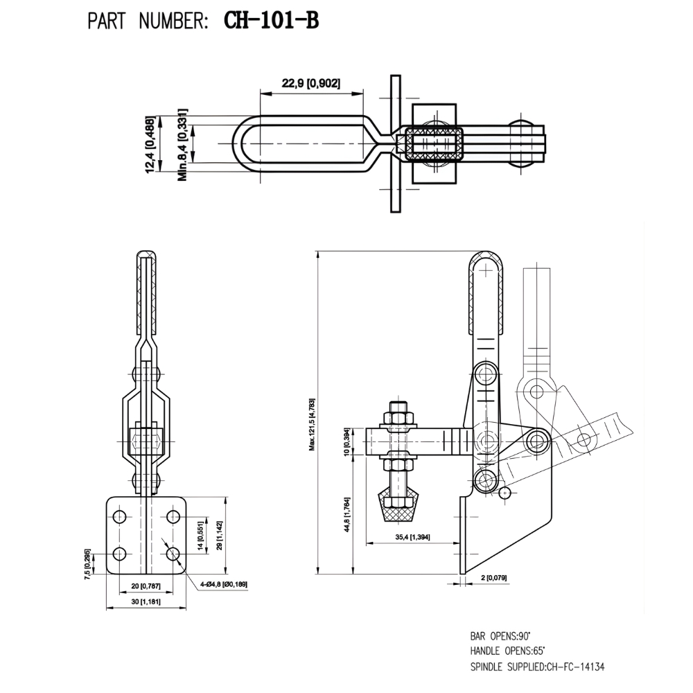 Thông số kỹ thuật cam kẹp - kẹp định vị CH-101-B
