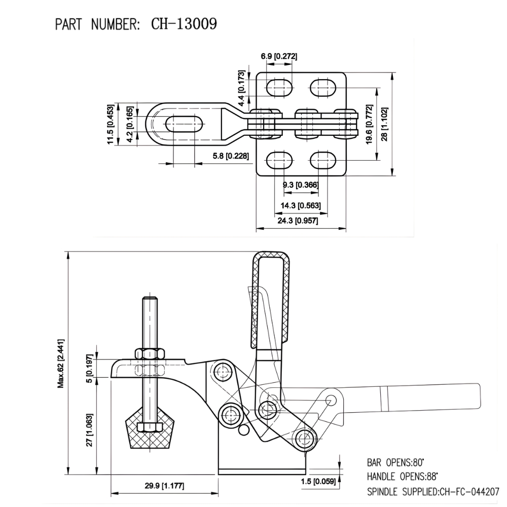 Thông số kỹ thuật cam kẹp đứng CH-13009