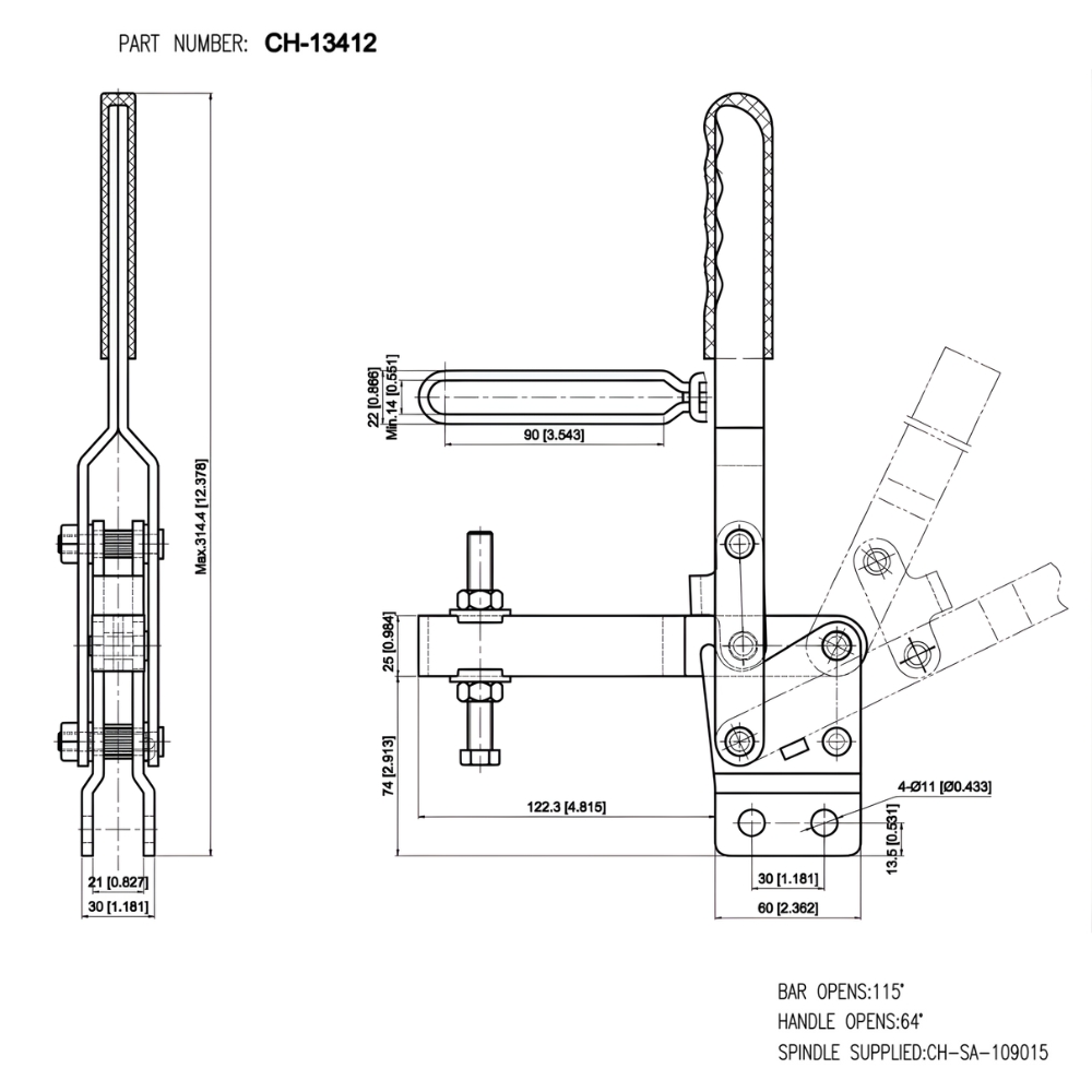 Thông số kỹ thuật cam kẹp đứng CH-13412