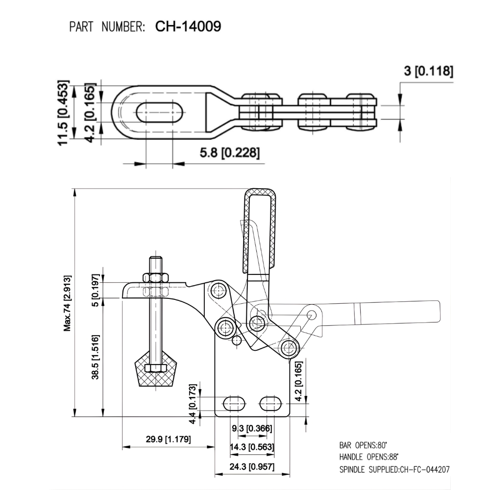 Thông số kỹ thuật cam kẹp đứng CH-14009