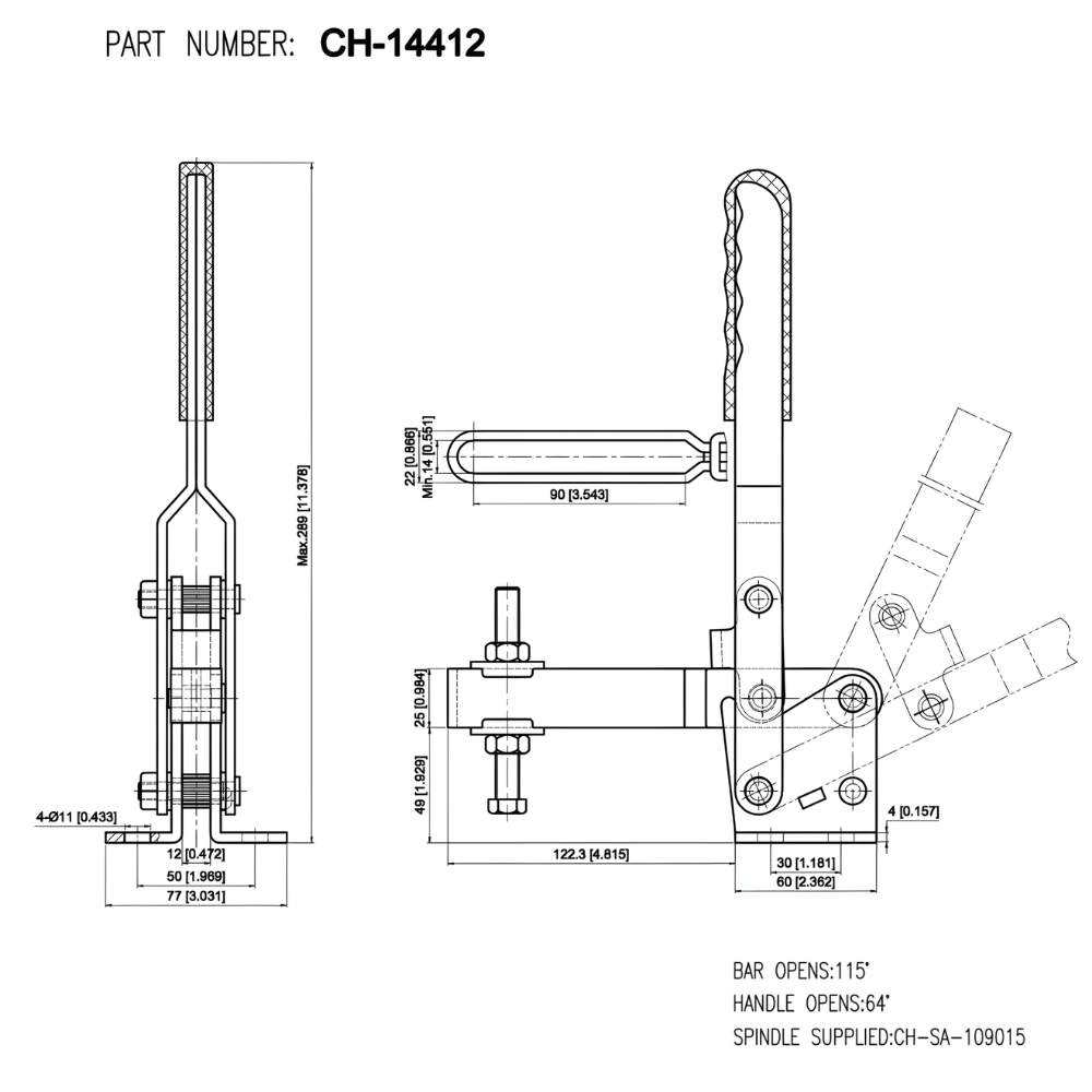 Thông số kỹ thuật cam kẹp đứng CH-14412