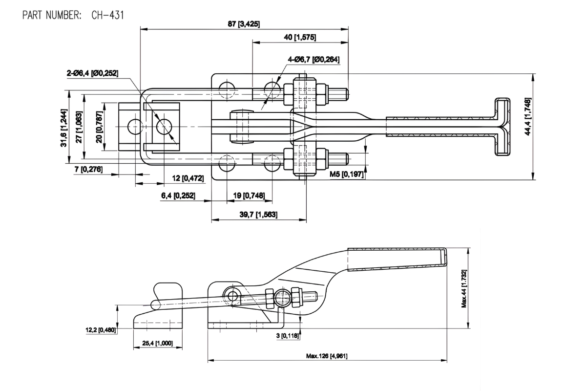 Thông số kỹ thuật cam kẹp chốt CH-431