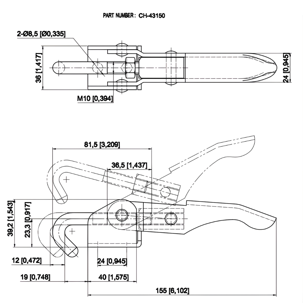 Thông số kỹ thuật khoá kẹp chốt định vị CH-43150