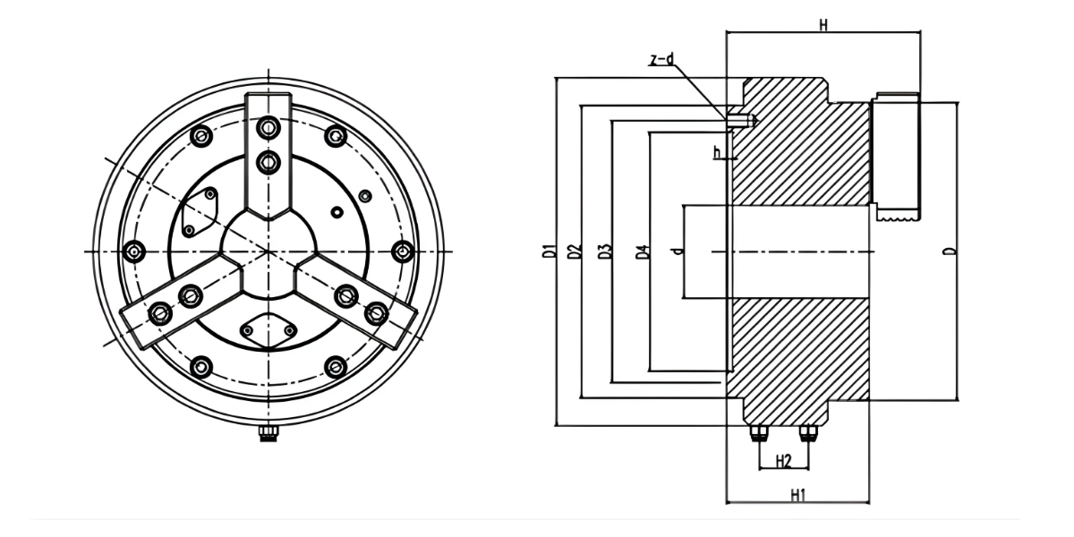 Thông số kỹ thuật mâm cặp khí nén 3 chấu BK