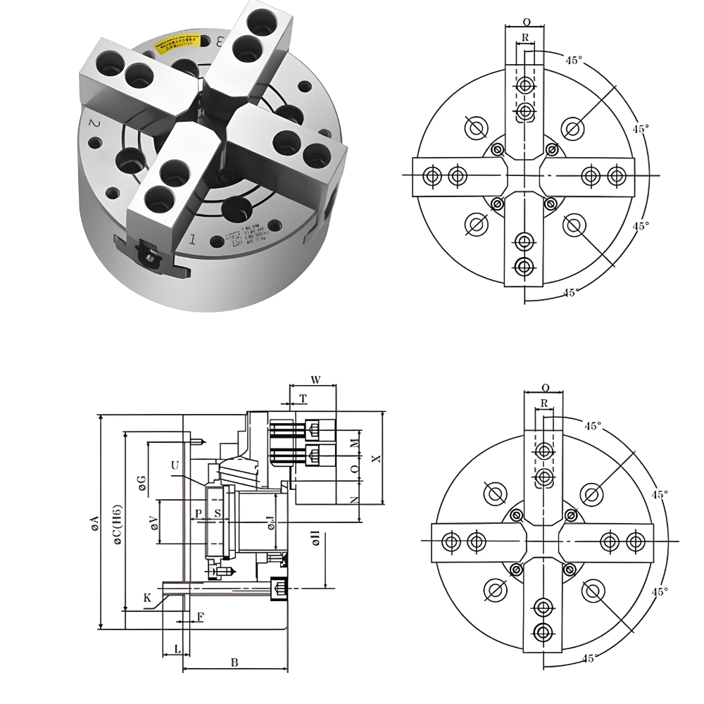 Thông số kỹ thuật mâm cặp thuỷ lực SBS-205, SBS-206, SBS-208, SBS-210, SBS-212, SBS-215