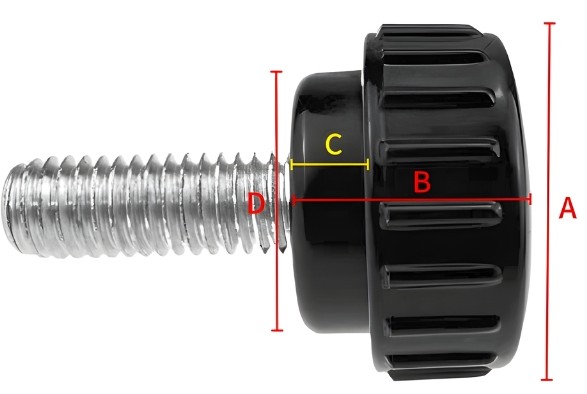 Thông số kỹ thuật núm vặn ren đầu tròn M4, M5, M6, M8 - Núm nhựa và ren inox 304
