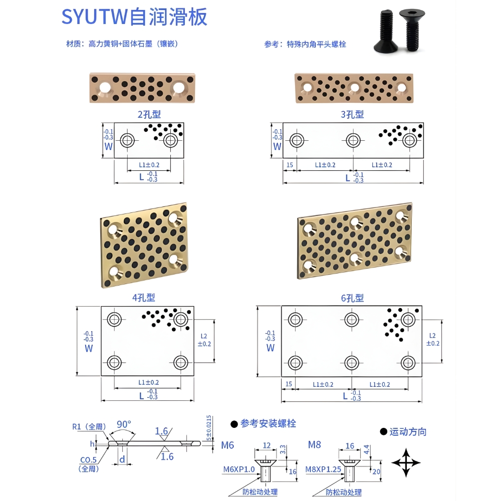 Thông số kỹ thuật thanh trượt dẫn hướng tự bôi trơn UTW