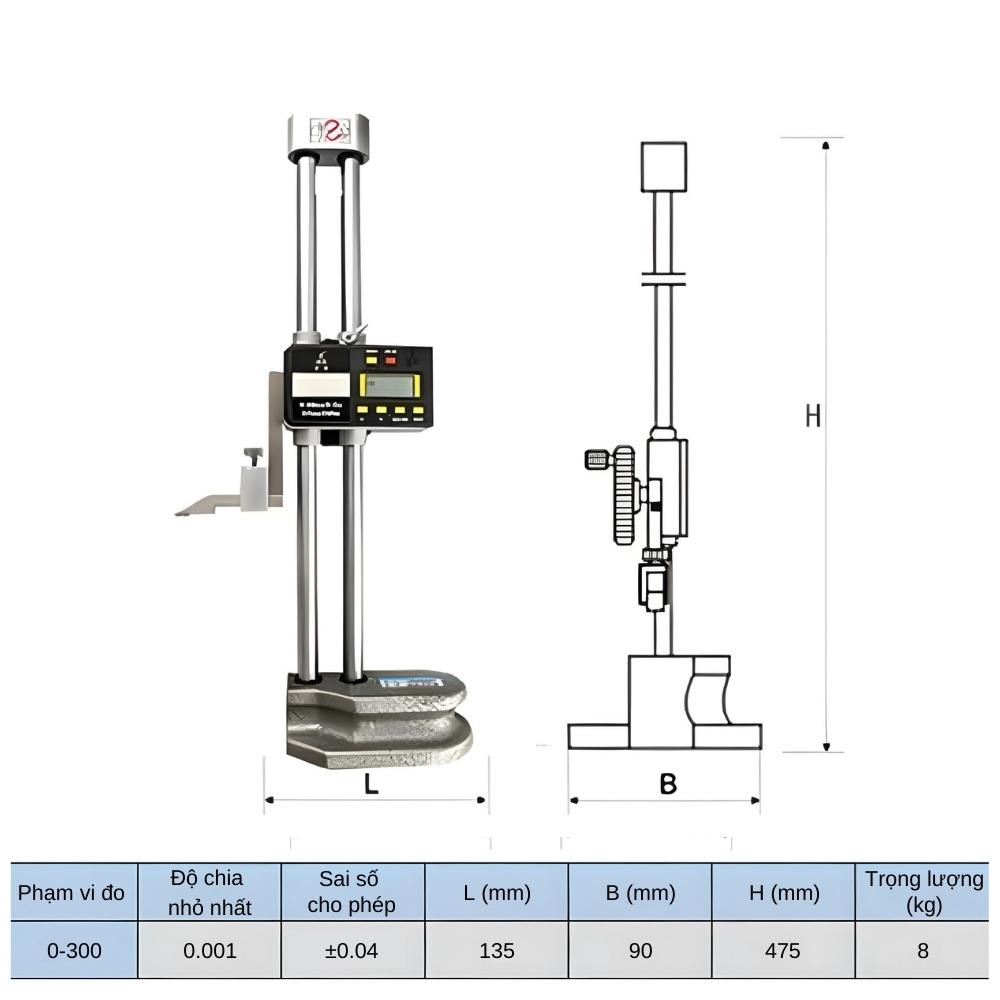 Thông số kỹ thuật thước đo cao điện tử 0-300mm
