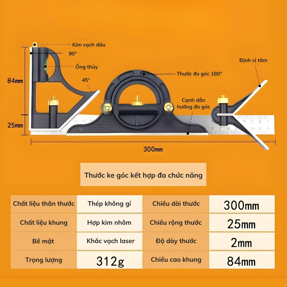 Thông số kỹ thuật thước ke đo góc vuông