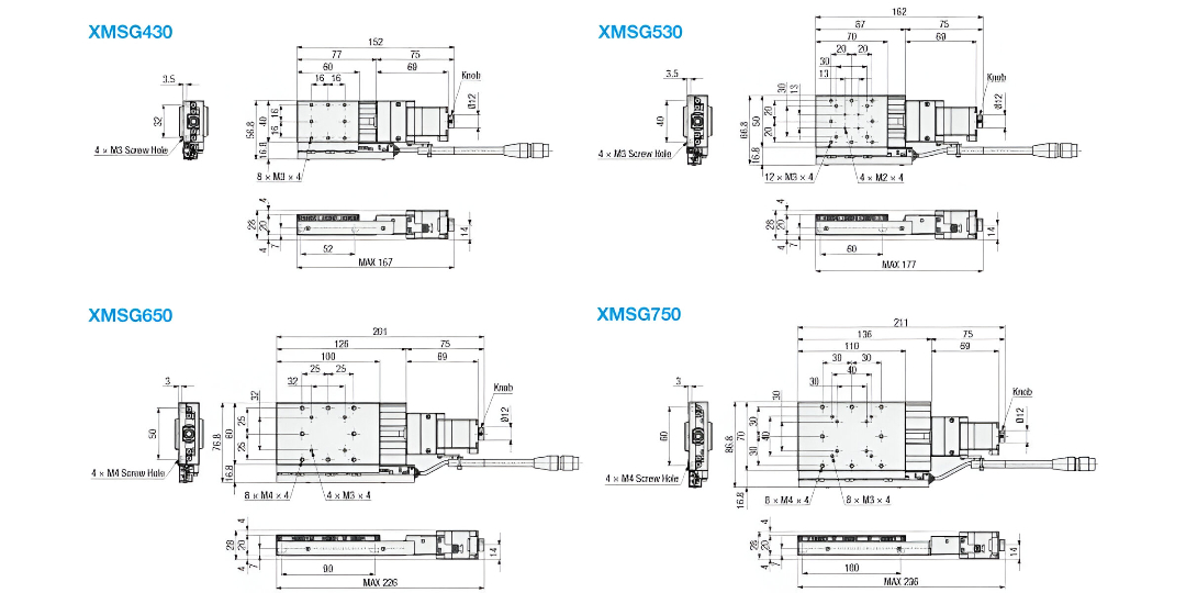 Thông số kỹ thuật trượt bộ chuyển vị bóng tuyến tính XMSG trục X