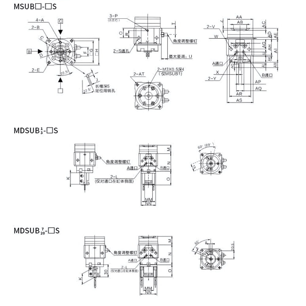 Thông số kỹ thuật xi lanh bàn quay cánh gạt MDSUB, MSUB