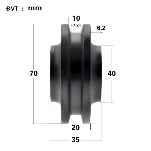 Thông số kỹ thuật vòng bi nhựa cửa treo cửa lùa