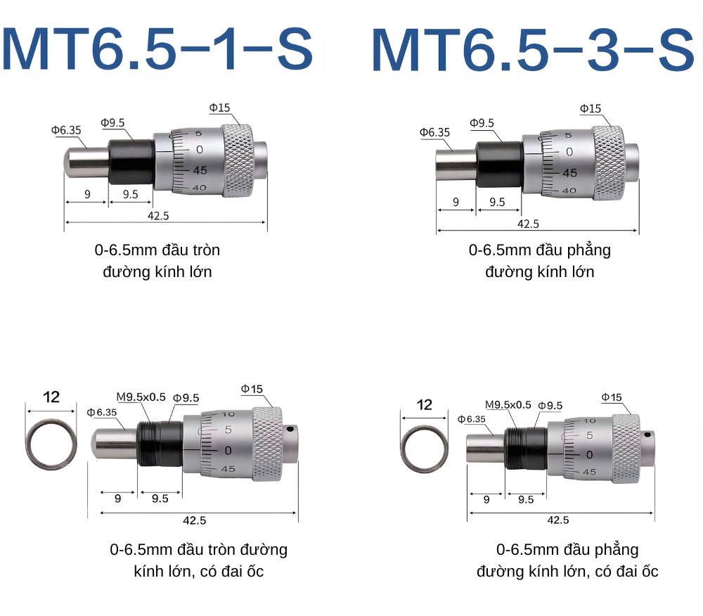 Thông số kỹ thuật đầu panme micromet inox 304 chống gỉ