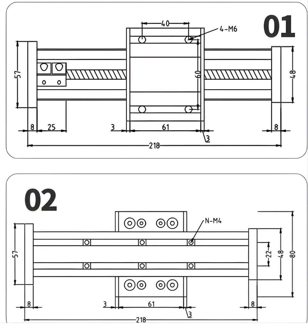 Thông số kỹ thuật bàn trượt trục vít me kèm động cơ LG