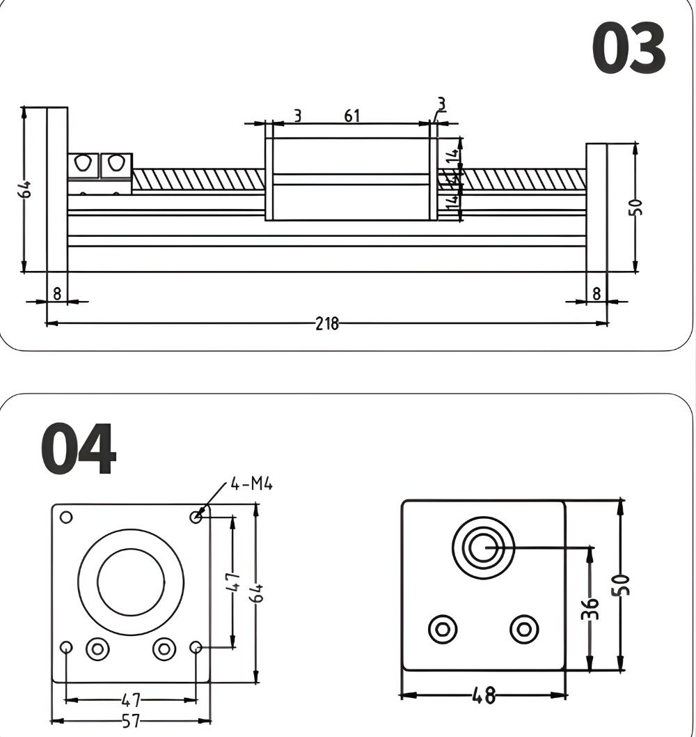 Thông số kỹ thuật bàn trượt trục vít me kèm động cơ LG