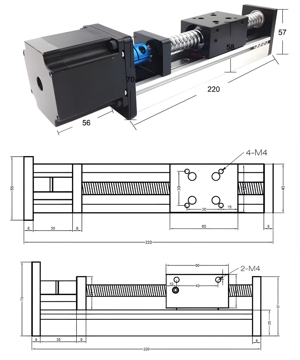 Thông số kỹ thuật bàn trượt trục vít me kèm động cơ SGX