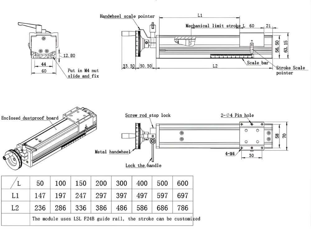 Thông số kỹ thuật bộ bàn trượt CNC KR60