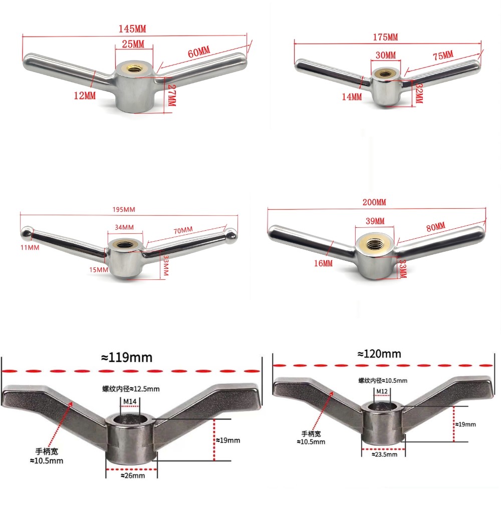Thông số kỹ thuật tay nắm đai ốc bằng thép không gỉ 304