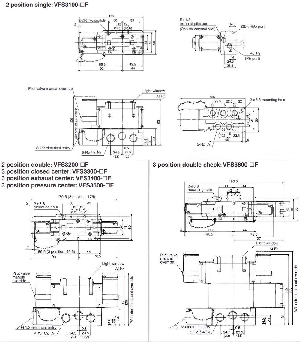 Thông số kỹ thuật van điện từ SMC VFS3100, VFS3200, VFS3400, VFS3500