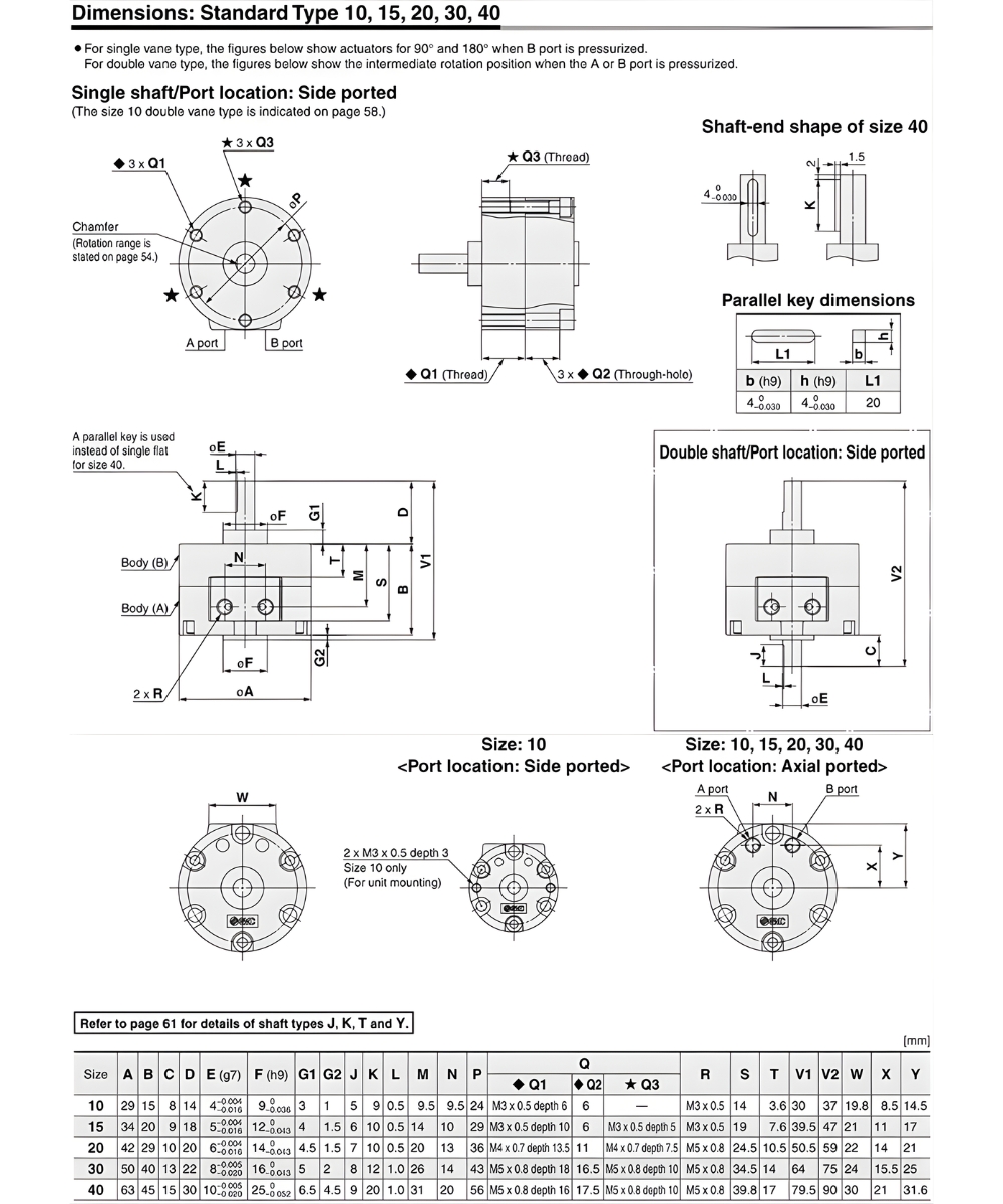 Thông số kỹ thuật xi lanh xoay góc SMC CRB2BW10, CDRB2BW