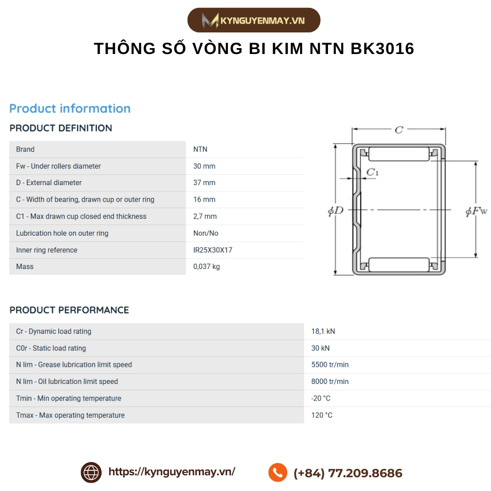 Thông số kỹ thuật bạc đạn NTN BK3016