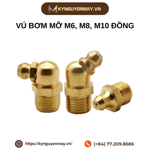 Vú bơm mỡ M6, M8, M10 đồng