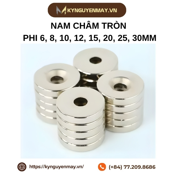 Nam châm tròn phi 6, 8, 10, 12, 15, 20, 25, 30mm