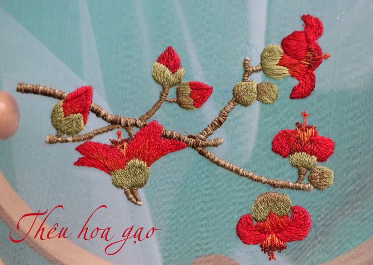 Hướng dẫn thêu hoa gạo lên vải voan kính