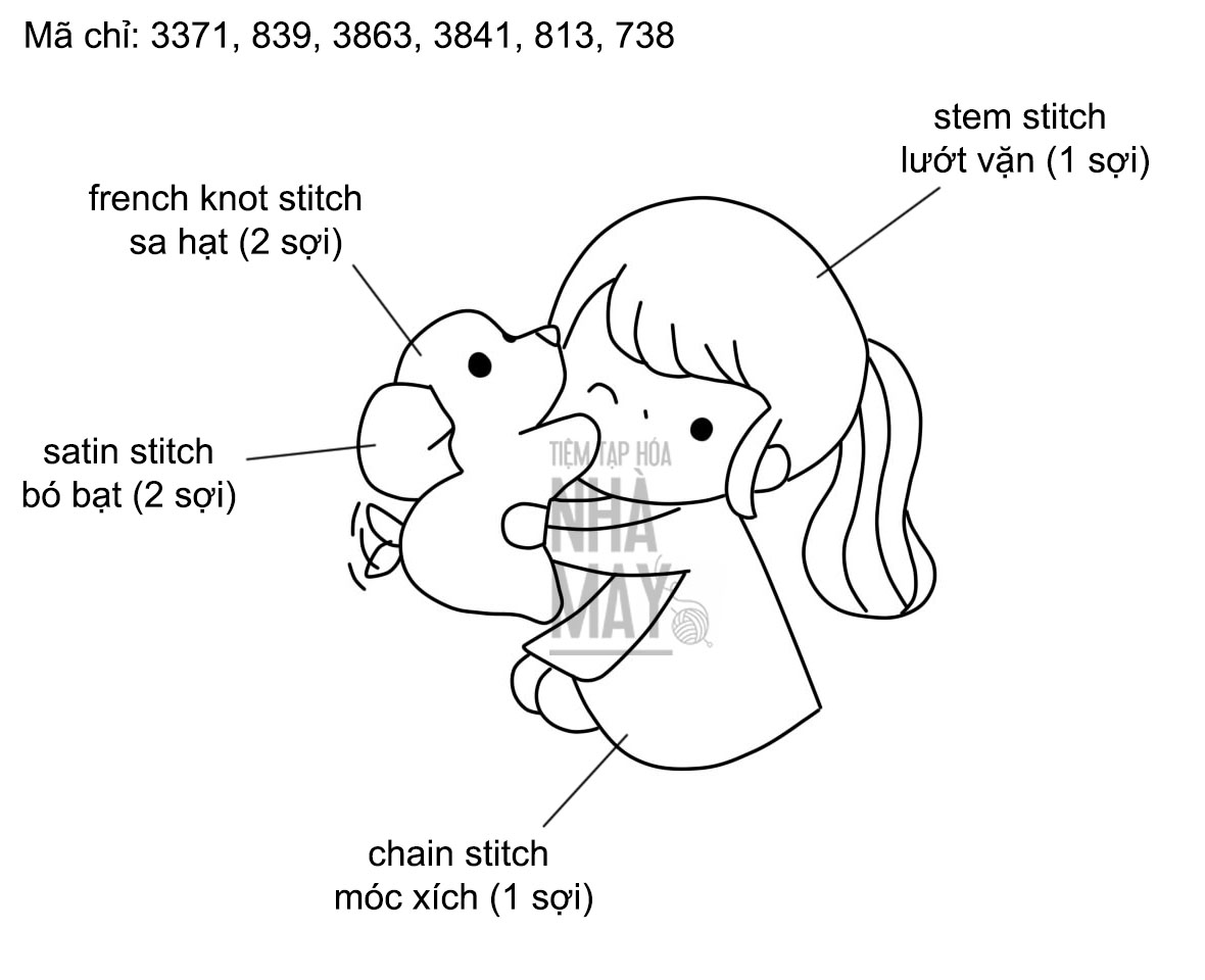 Thêu bé gái ôm chú chó Poodle dễ thương (có mẫu in)