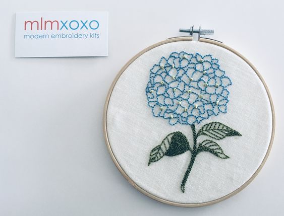 Thêu cẩm tú cầu bằng mũi thêu đột mau (running stitch)