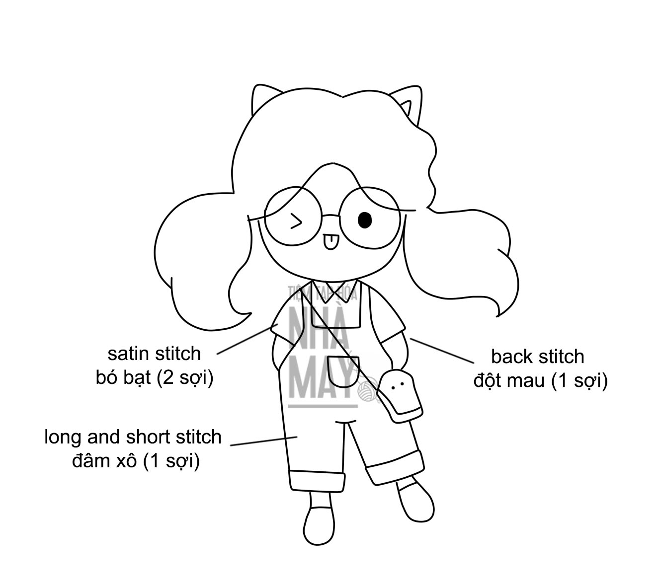 Thêu chibi cô gái tóc xoăn siêu dễ (có mẫu in)