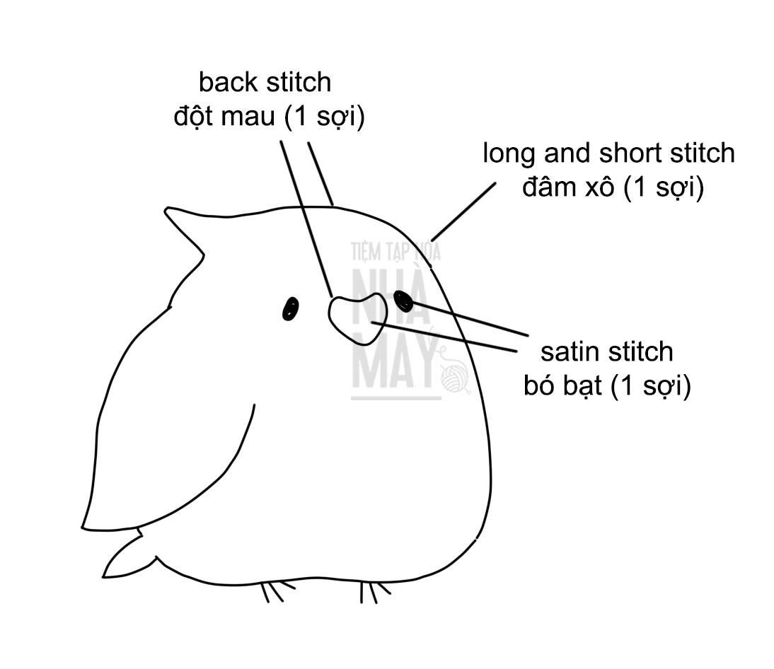 Hướng dẫn phối màu thêu chú vẹt mũm mĩm (có mẫu in)