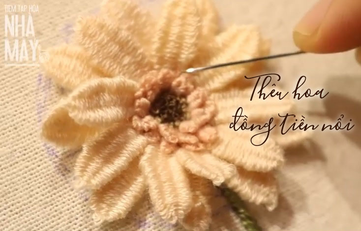 Hướng dẫn thêu hoa đồng tiền nổi