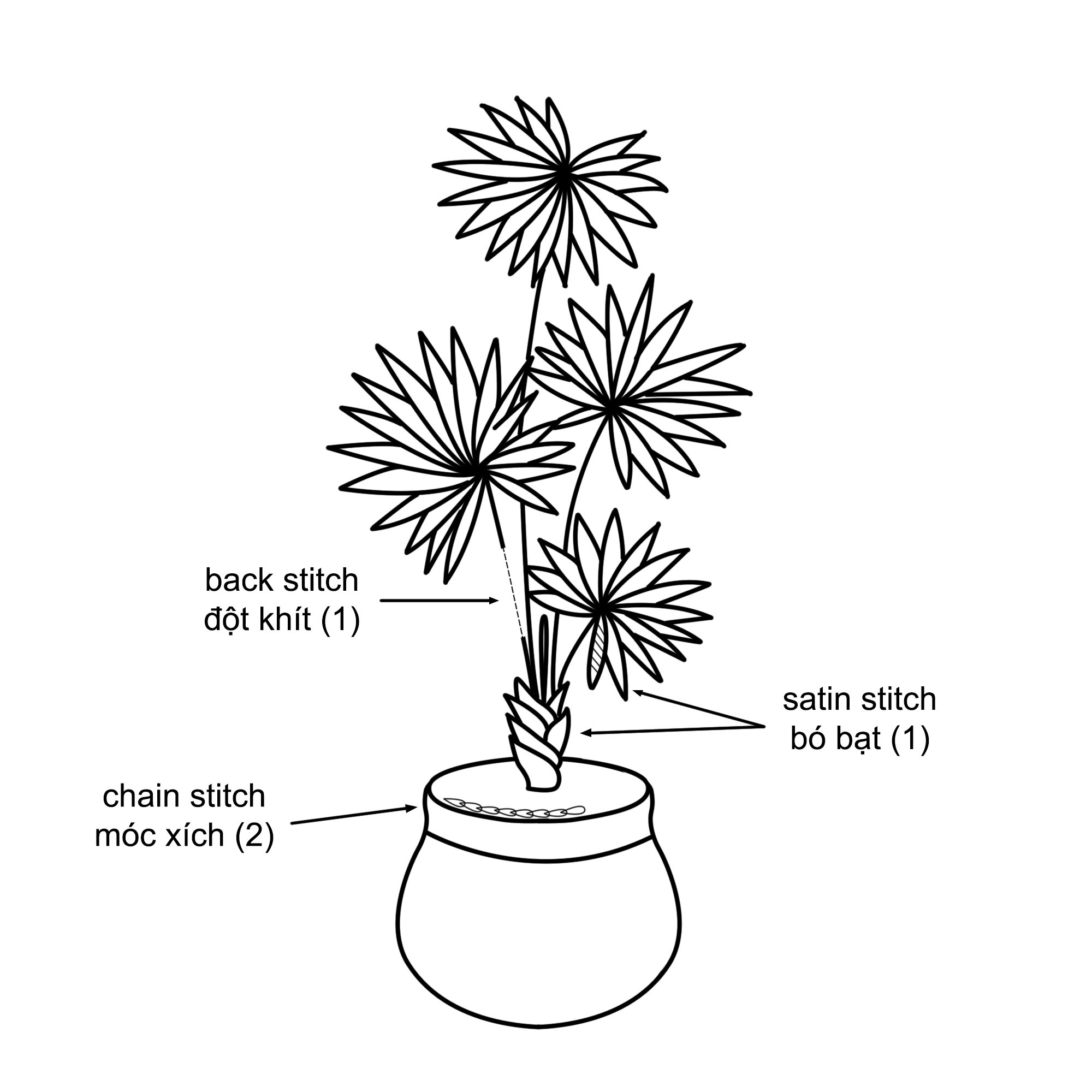 Học thêu cơ bản: Hướng dẫn thêu cây cọ cảnh