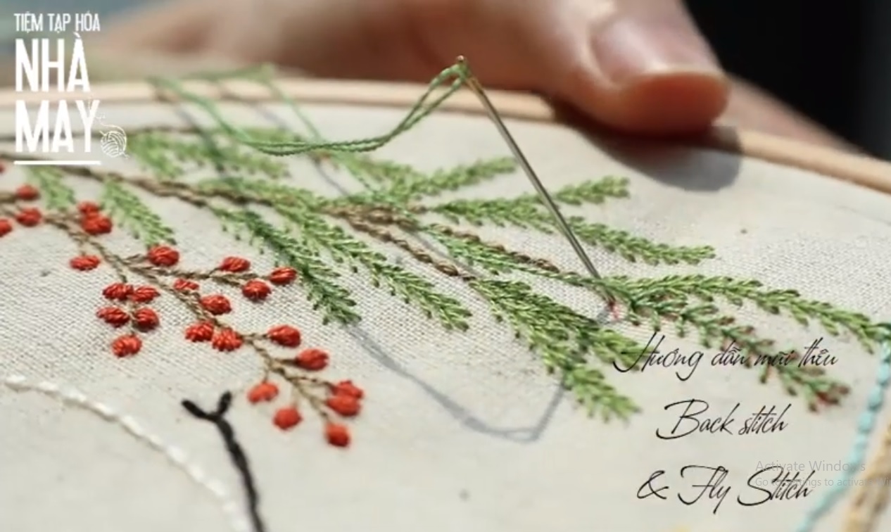 Hướng dẫn chi tiết mũi thêu Fly stitch & Back stitch
