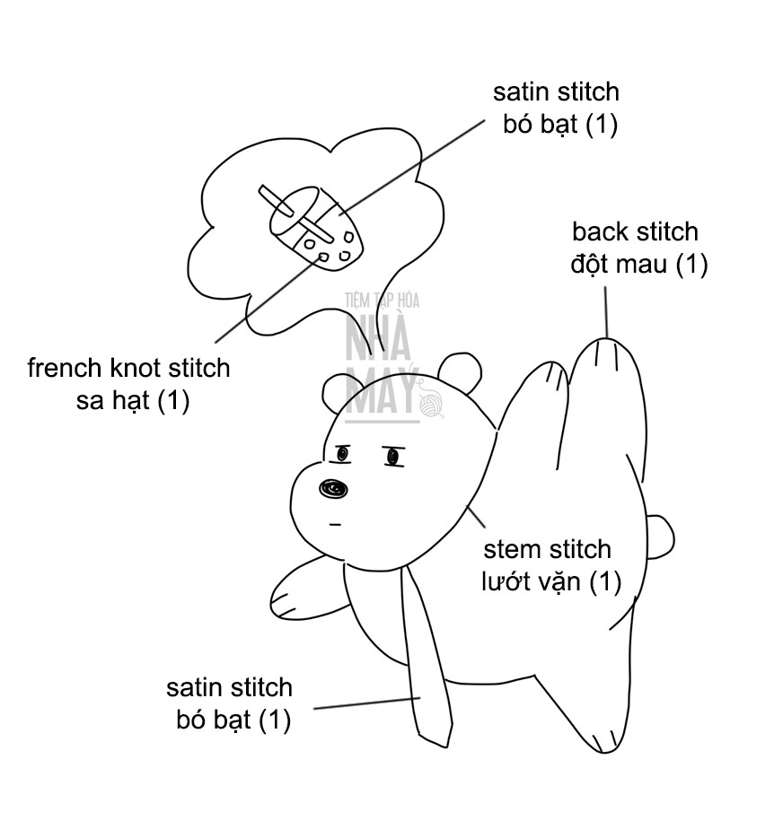Thêu chú gấu tập thể dục (có mẫu in)