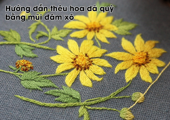 Hướng dẫn thêu hoa dã quỳ với mũi đâm xô (có mẫu in)