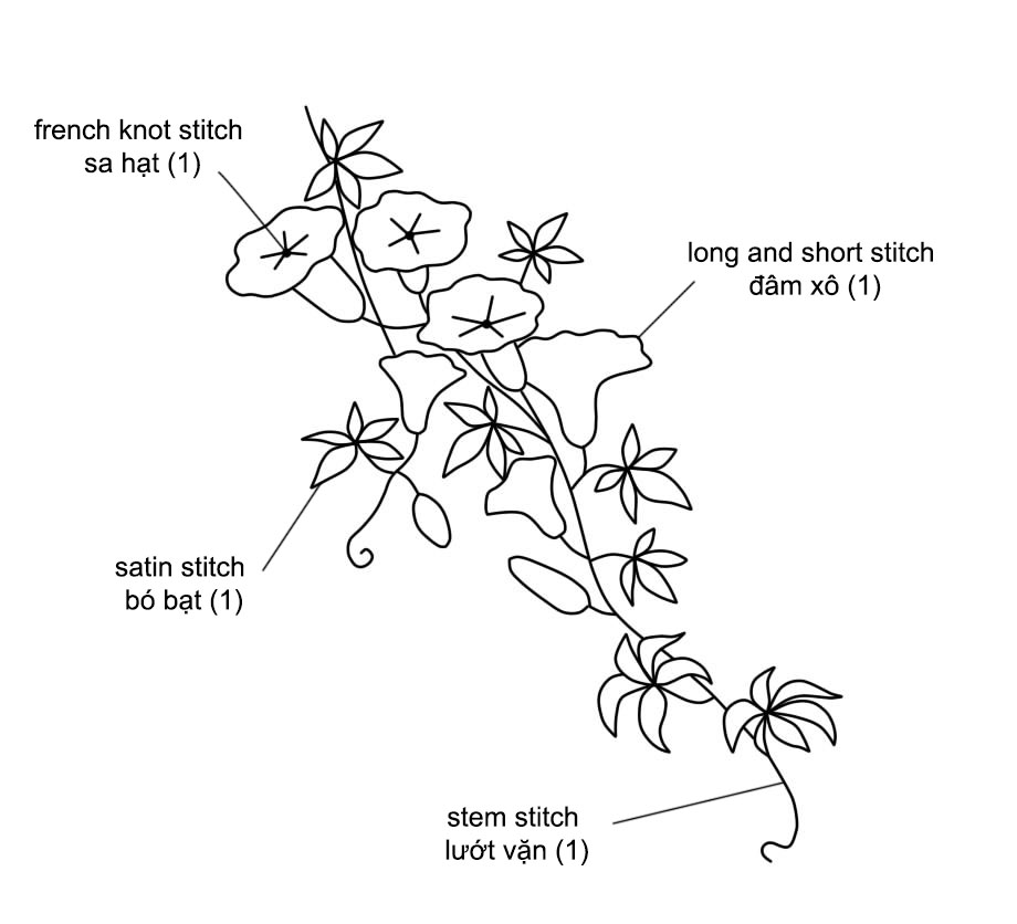 Học thêu cơ bản: học thêu hoa bìm bìm đơn giản