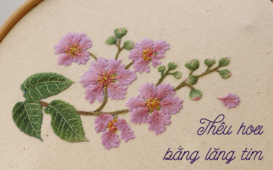 học thêu cơ bản - thêu hoa bằng lăng tím