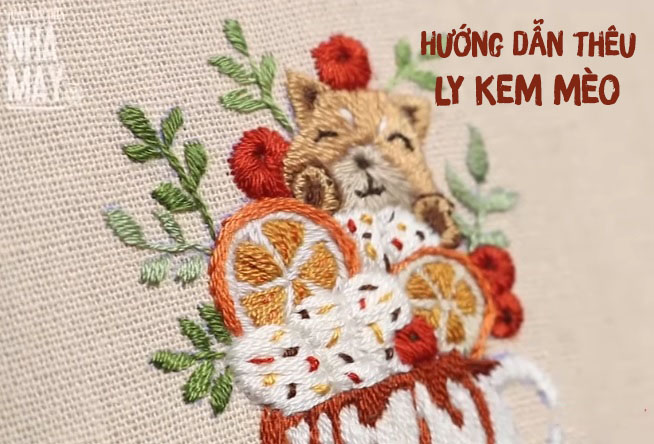 Hướng dẫn thêu ly kem với bé mèo đơn giản