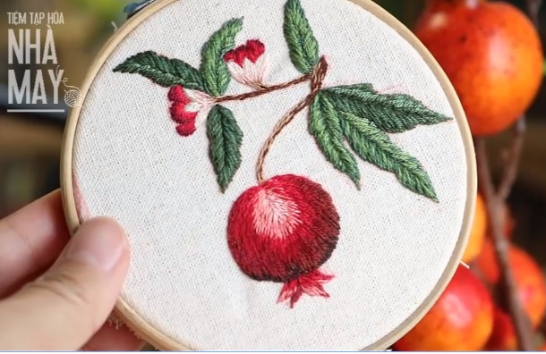 Học thêu cơ bản: Hướng dẫn thêu và phối màu trái lựu