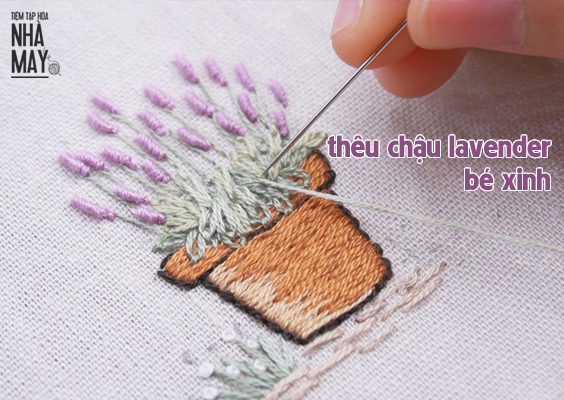 THÊU CHẬU HOA LAVENDER NHỎ XINH VỚI MŨI XOẮN BỌ (có mẫu in)