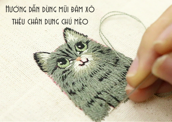 Hướng dẫn dùng mũi đâm xô để thêu chân dung chú mèo (có mẫu in)