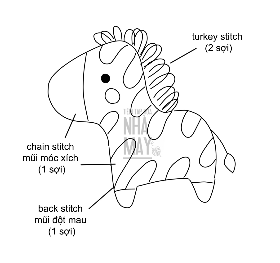 Hướng dẫn thêu ngựa vằn dễ thương (có mẫu in)
