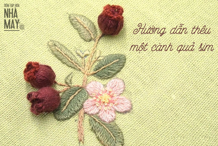 Hướng dẫn thêu một cành quả sim sinh động (có mẫu in)
