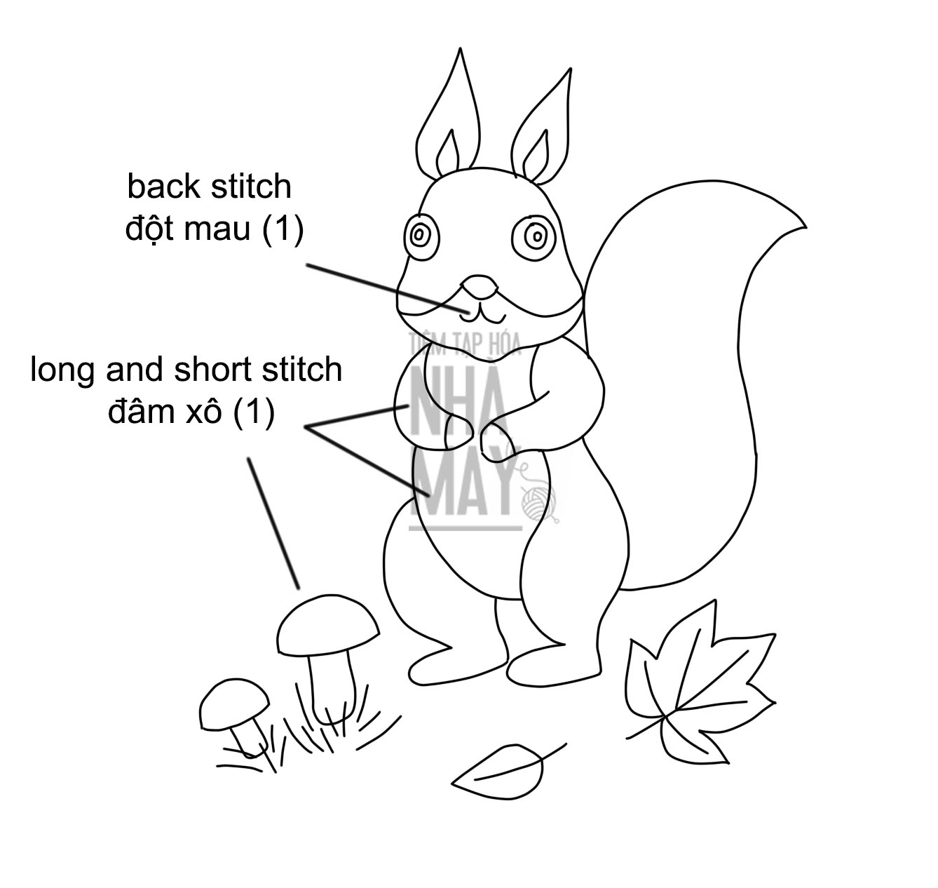 Hướng dẫn thêu chú sóc nâu bằng mũi đâm xô (có mẫu in)