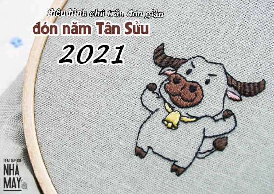 Thêu một chú trâu đơn giản đón năm Tân Sửu 2021 (có mẫu in)