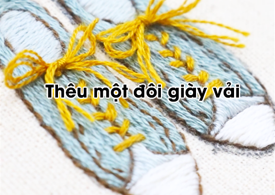 Thêu một đôi giày vải (có mẫu in)