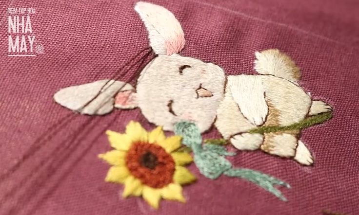 Thêu chú thỏ ngộ nghĩnh cho bé bằng mũi đâm xô