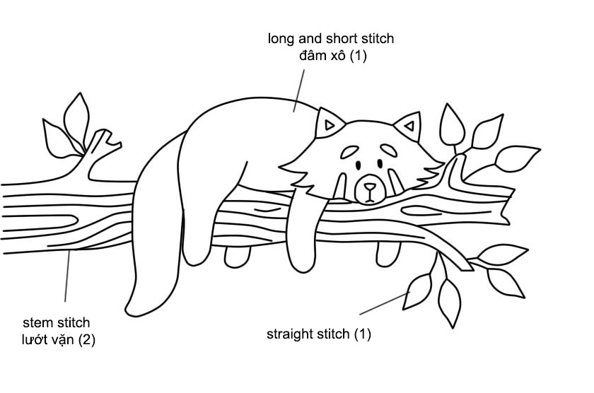 Học thêu cơ bản: Thêu bé gấu mèo vắt vẻo trên cây